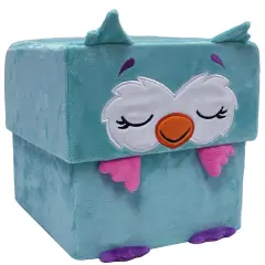 Happy Nappers: Adorable Storables - Owl - Teal & Pink - 8&rdquo; Character Box & Surprise 8&rdquo; Plush Toy w/ Weighted Paws, Square Storage Bin, Kids Age 1+