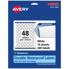 Avery Durable Waterproof Starburst Labels with Sure Feed, 1"