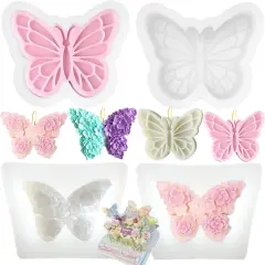 4 PCS 3D Flower Butterfly Candle Molds Mini Butterfly Silicone Molds