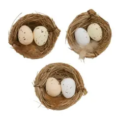 6/Set Pastel Eggs in Nests for Spring Home Decor