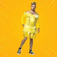 Men&rsquo;s Beauty Is A Beast Funny Gold Dress & Crown Halloween Costume