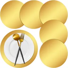50 Pieces Gold Paper Placemats Round Disposable Glitter Table Mats Mirror Foil Decorative Place Mats for Wedding Holiday Party Christmas Dining Table Decor