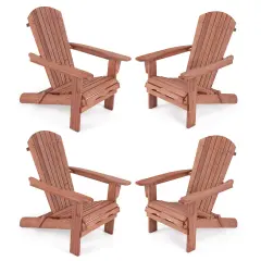 Costway Folding Adirondack Chair Set of 1/4 with High Backrest & Wide Armrests Wooden Brown