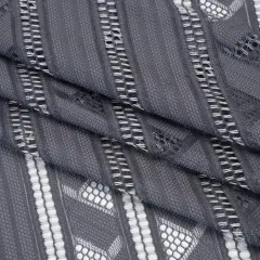 1 Yard Gray and Silver Corded Lace Fabric Geometric Stripes Sheer Design 52 inch Width