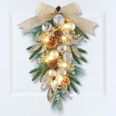 Collections Etc LED Lighted Silver & Gold Ornament Hanging Swag