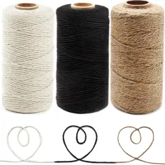 3 Cotton Twine - Natural Jute Packing & Wrapping Twines (Black, White)