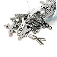 Gray Awareness Diabetes Ribbon Charms, 20x9mm