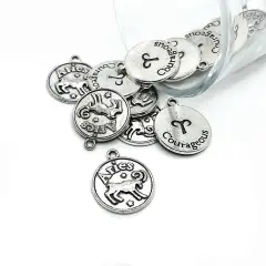 Silver Aries Zodiac/Astrology Coin Charms, 17x20mm