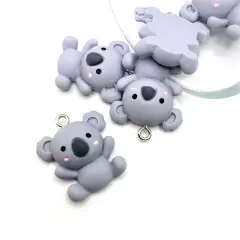 Polymer Clay Gray Koala Bear Charm Pendants, 25x21mm