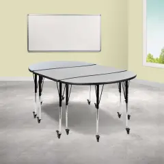 Emma and Oliver 3 Mobile Piece 76" Oval Wave Collaborative Grey Adjustable Activity Table Set