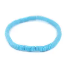 The Bead Chest Boho Stretch Bracelet, Baby Blue - Stackable African Vinyl Heishi, Unisex for Men & Women