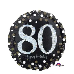 Sparkling Birthday 80 Round Foil Balloon Holographic 18 Inch