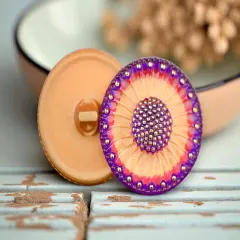 32mm Round Sunflower Gold, Red, Purple with Gold Paint - Czech Glass Buttons