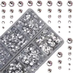 4000pcs Mixed Size Hot Fix Round Crystals Gems Glass Stones Hotfix Flat Back Rhinestones (Clear Crystal)