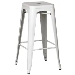 Basicwise 30-inch Backless Metal Bar Stool Stackable Heavy-Duty Counter-Height Chair for Home Bars Patios Kitchen Islands Cafes Restaurants Bistros and Dining Areas for Indoor & Outdoor Use White Single