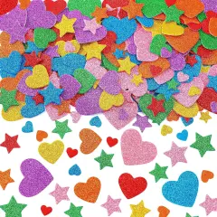 Colorful Glitter Foam Sticker, 300Pcs Stars Heart Shapes Glitter Self Adhesive Foam Stickers for Kids Party Favors Toddler DIY Crafts Supplies Home Decorations