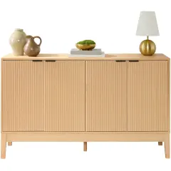 Best Choice Products 4-Door Reeded Storage Cabinet w/ Soft-Close Doors, Multipurpose Accent Furniture Natural