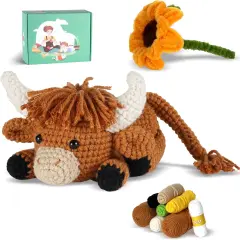 Crochet Kit for Beginners Animal,Crochet Animal Kits,Crocheting Kit for Starters,Learn to Crochet with Step-by-Step Video Tutorials,Beginner Crochet Kits for Adults(Highland Cattle)
