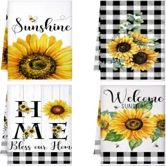 4 Pcs Sunflower Kitchen Towels Spring Summer Flower Floral Sea Beach Lemon Kitchen Hand Dish Towels Fast Drying Decor for Cooking(Yellow,Sunflower)