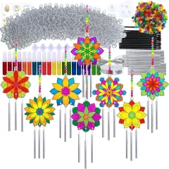24 Sets Lotus Flower Suncatcher Wind Chimes Decorations DIY Window Paint Art Stickers Craft Kits Flower Sun Catchers for Kids Classroom Birthday Summer Party Activities Art Project
