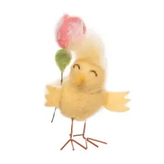 4.33" Easter Spring Chick & Pink Tulip Flower Floral Decorative Tabletop Figurine