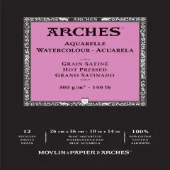 Arches Aquarelle Hot Pressed Watercolor Pad 10"X14"- 140lb, 12 Sheets
