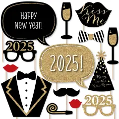 Big Dot of Happiness New Years Eve Party - Gold - 2025 New Year's Photo Booth Props Kit - 20 Count