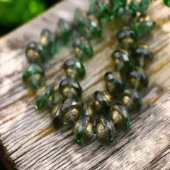 *15* 8x10mm Bronze Washed Etched Emerald Saturn Beads