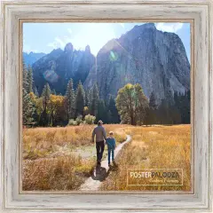 Square Weathered White Picture Frame - UV Acrylic, Foam Board Backing, Hanging Hardware