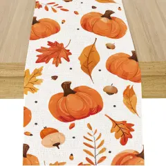 Fall Orange Pumpkin Maple Leaves Table Runner