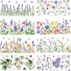 8 Pcs Flower Butterfiy Rub on Transfer for Crafts Decals