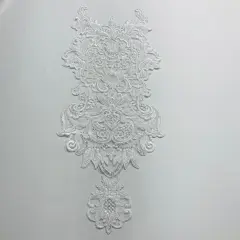 Beaded & Corded Lace Medallion Applique on 100% Polyester Mesh 25" X 10.5" Each White Color