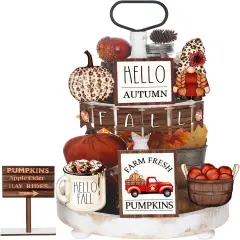 13 Pcs Fall Tiered Tray Decor Set Thanksgiving