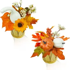 2 Pieces Artificial Fall Potted Flowers, Small Fall Fake Plant