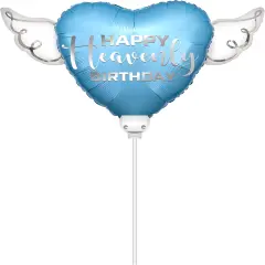 Heart Balloon on a Stick with Angel Wings &ndash;Blue