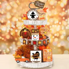 15 Pcs Fall Tiered Tray Decor Set