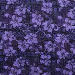 1 Yard Hibiscus Traditional Tapa Design Fabric, 100% Polyester, 60 Inches Width Purple
