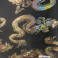 1 Yard Stretch Nylon Spandex Fabric Asian Dragon Hologram Costume Dancewear Black Gold