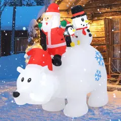 Costway 6 Ft Christmas Inflatable Animated Santa Penguin & Snowman Riding Polar Bear