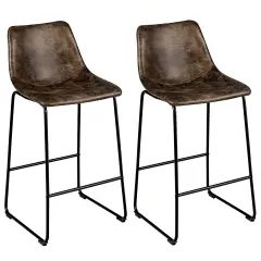 Costway Set of 2 Bar Stool Faux Suede Upholstered Kitchen Dining Chair w/Metal Legs Grey\Brown