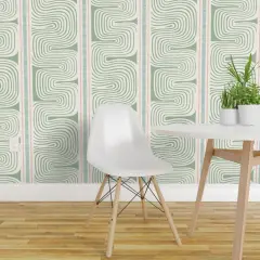 Pre-Pasted Wallpaper 2FT Wide Green Pink Custom Pre-pasted Wallpaper by Spoonflower