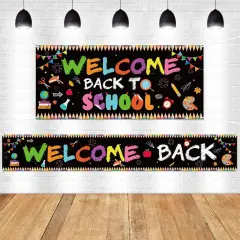 2pcs Welcome Back to School Backdrop Banner School Party Decorations