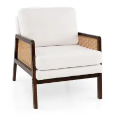 Mid Century Modern Accent Chair with Rattan Arms and Cushion Brown