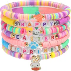 Easter Heishi Bracelets Polymer Clay Elastic Bracelets Man Woman Party Easter Bunny Egg Bracelets