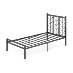 Black Platform Bed with Branches Shape Headboard Design and Metal Frame