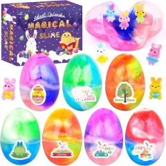 7 Pack Galaxy Slime Eggs, Prefilled Easter Eggs, School Classroom Easter Gifts Exchange, Stress Relief Slime Toy Kit