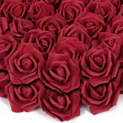 200pcs Burgundy Artificial Foam Rose Flower Head Bouquets