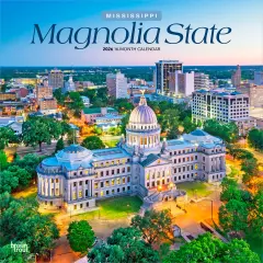 Magnolia State | Mississippi Places | 2026 12 x 24 Inch (Hanging) Monthly Square Wall Calendar | Plastic-Free