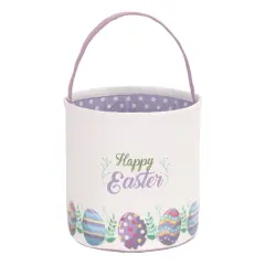 Easter Bunny Basket Egg Buckets Gifts Tote Bags, Canvas Cotton Purple Cute Personalized Egg Hunt Basket Stuffers for Easter Party