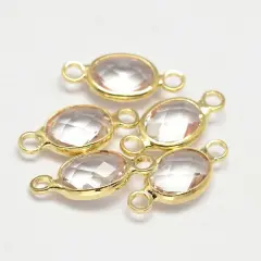 15x7mm Gold Plated Brass Surrounded Glass Connectors - Choose Your Color - 10pcs Clear (5195)